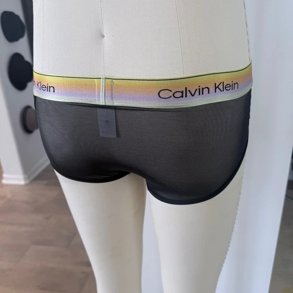 Calvin Klein Icon Mesh Pride Briefs Black Rainbow Waistband NB4594 Small